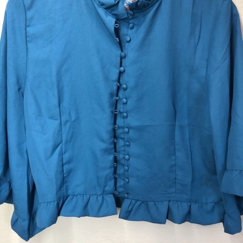 True Destiny Blue Ruffle Button Up Jacket - Picture 3 of 6